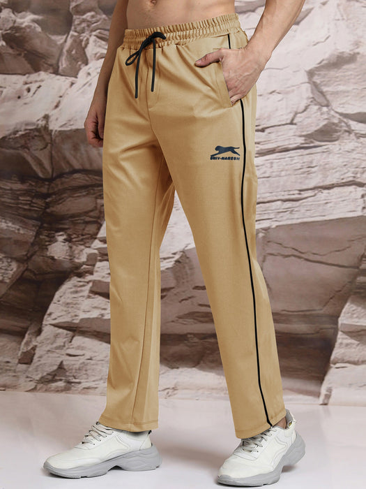 Slazenger Slim Fit Lycra Trouser For Men-Golden with Black Piping-RT2518