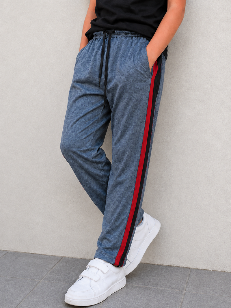 Premium Kids single jersey Trousers Dark grey blue mélange with ,Side Stripe p15