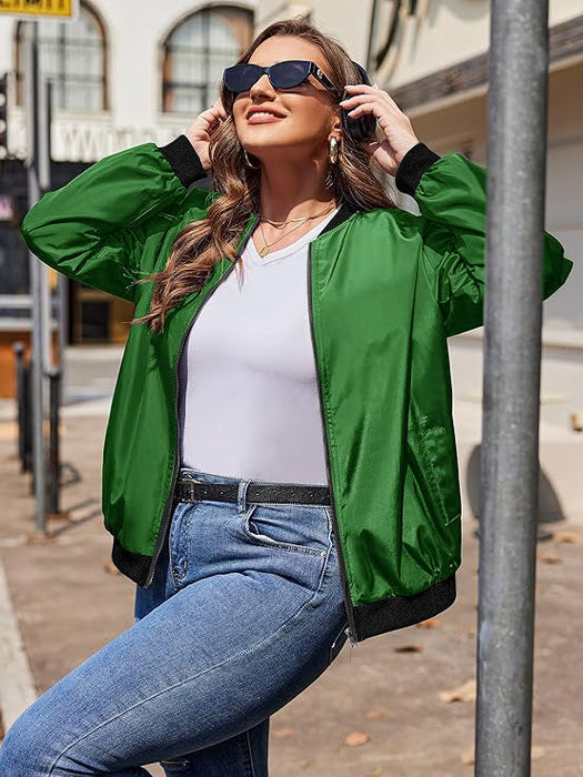 PLT Basic Lightweight Bomber Jacket For Ladies-Green-RT2558