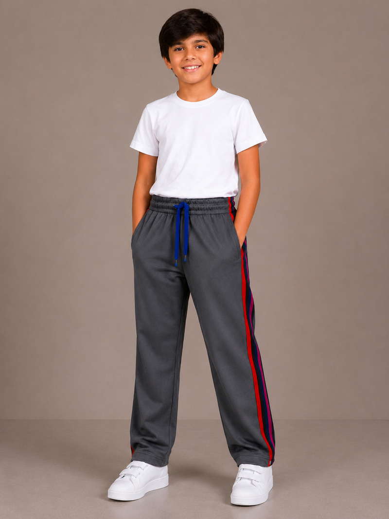 Premium Kids Lycra Trousers light charcoal grey with ,Side Stripe p11