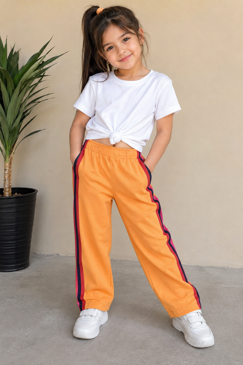 Premium Kids Lycra Trousers  colour Bright Orange side panal  Royal Blue, Black, Pink/Magenta  Red ph12