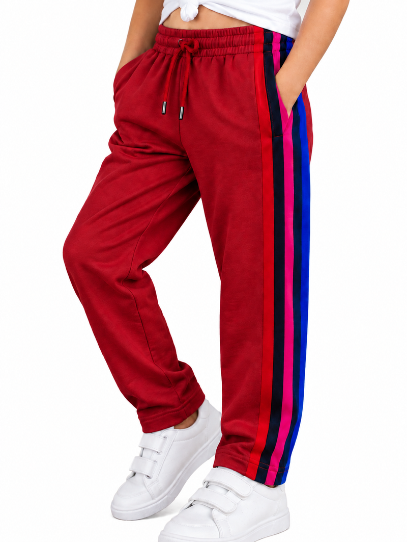 Premium Kids Lycra Trousers Dark red with Royal Blue ,Red,pink,Side panal Stripe p8