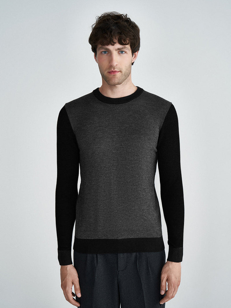 Full Fashion Crew Neck Wool Sweater For Men-Black With Allover Dots-SP1110/RT2251