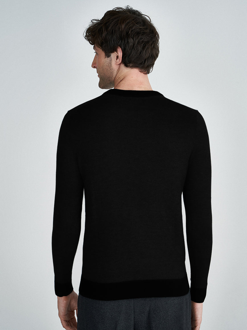 Full Fashion Crew Neck Wool Sweater For Men-Black With Allover Dots-SP1110/RT2251