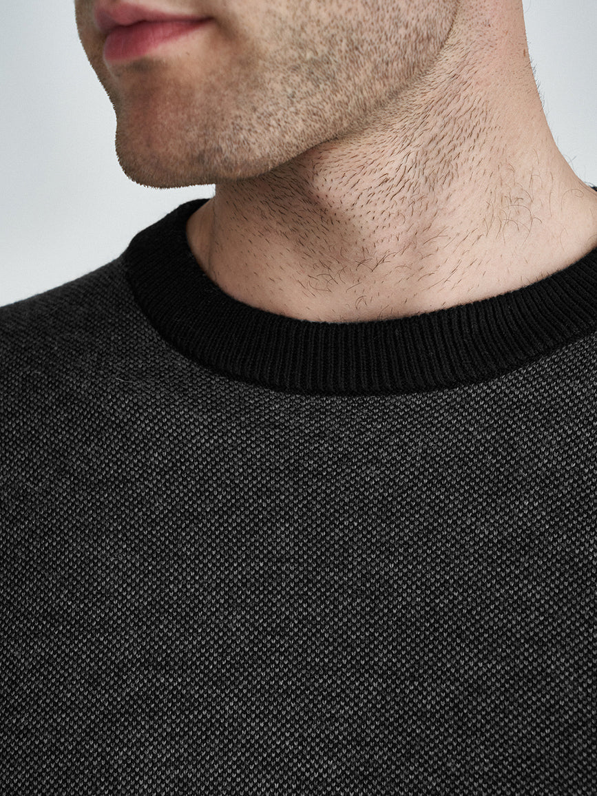 Full Fashion Crew Neck Wool Sweater For Men-Black With Allover Dots-SP1110/RT2251