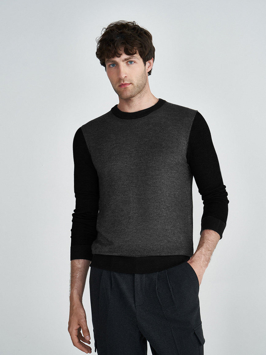 Full Fashion Crew Neck Wool Sweater For Men-Black With Allover Dots-SP1110/RT2251