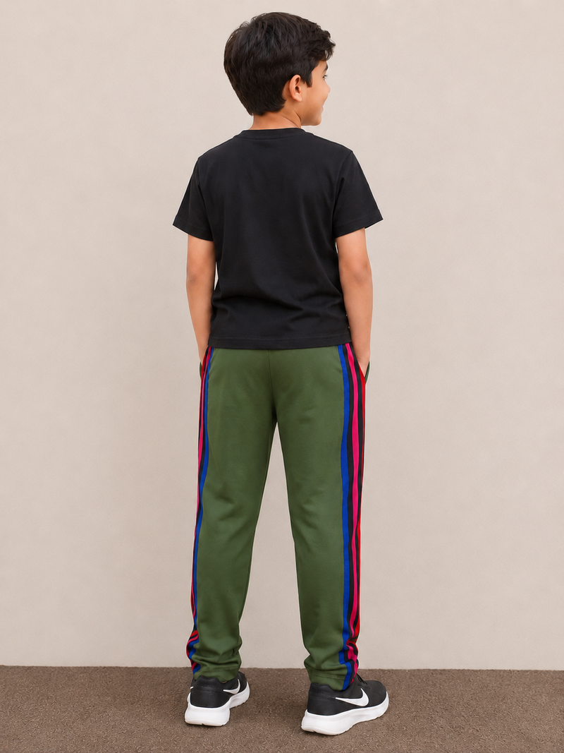 Premium Kids single jersey Trouser Green with ,Side Stripe p19