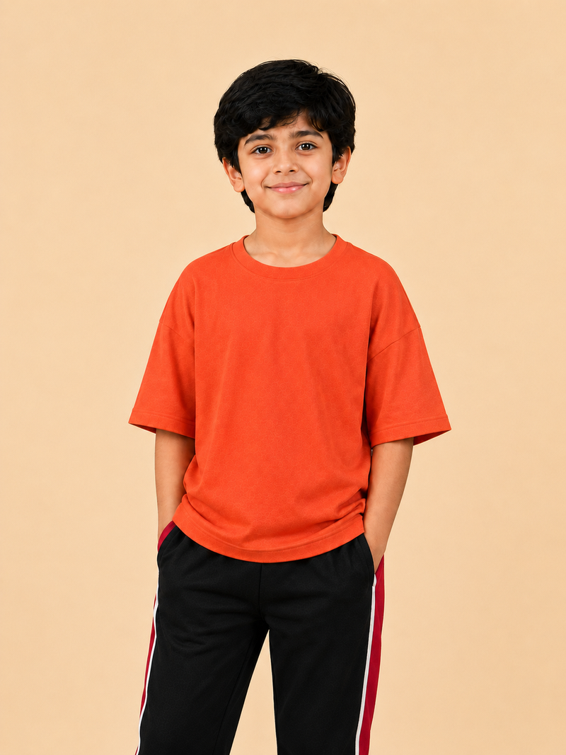 Kids Oversized Drop Shoulder T-Shirt – Coral Orange na1