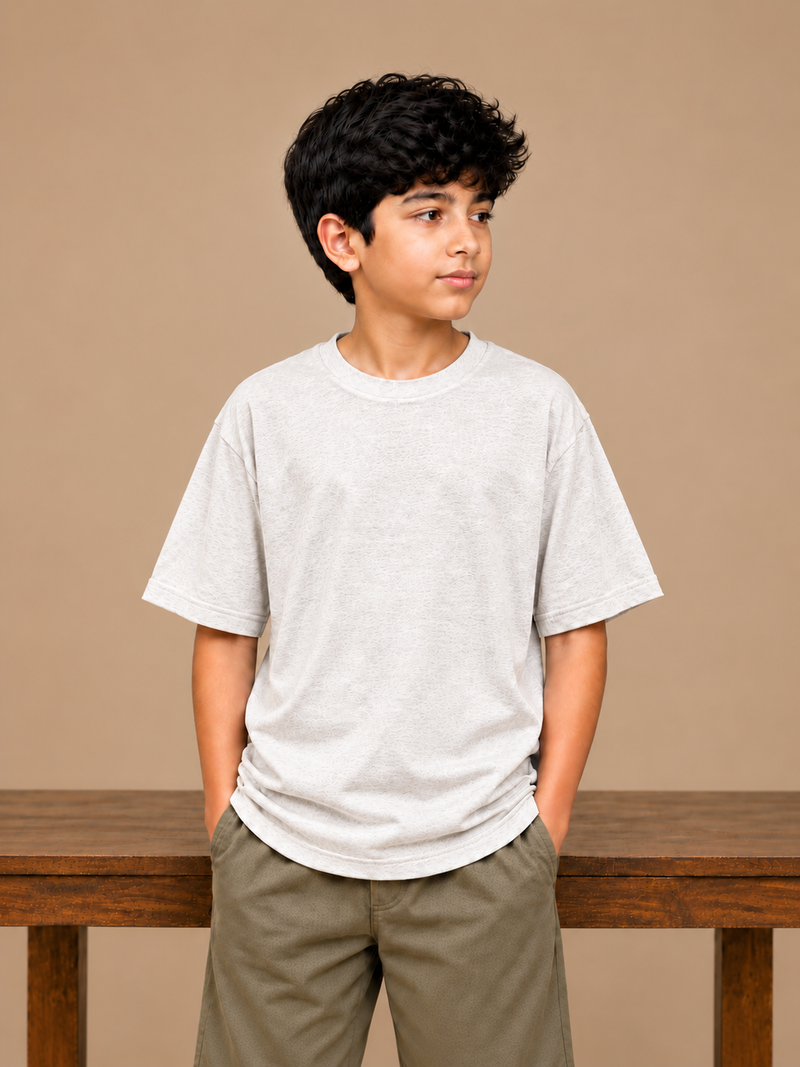 Kids Oversized Drop Shoulder T-Shirt – off-white mélange  na07