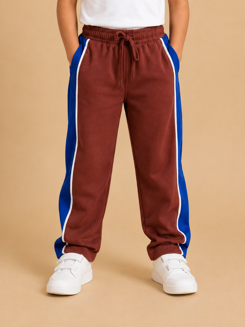 Premium Boys Trouser- Rust Brown with Royal blue -T02
