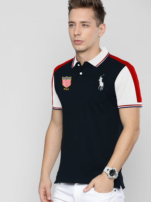 PRL Stylish Pique Summer Polo For Men-Navy With White & Red-RT716