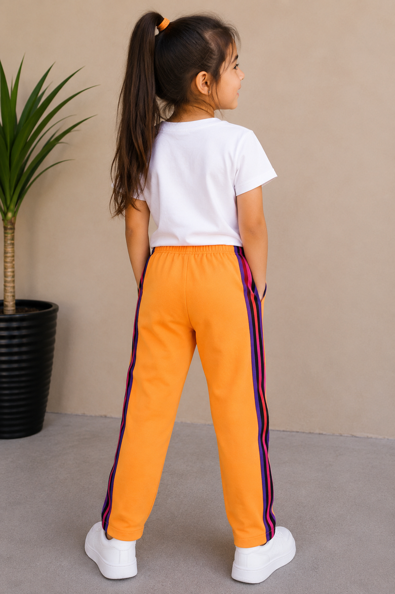Premium Kids Lycra Trousers  colour Bright Orange side panal  Royal Blue, Black, Pink/Magenta  Red ph12