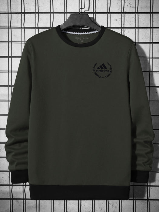 ADS Fleece Funky Style Sweatshirt For Men-Dark Olive Green with Black-BR14472