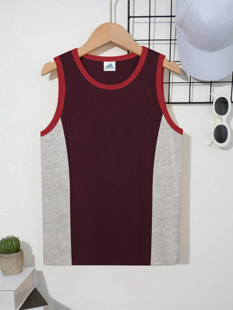 ADS Single Jersey Sleeveless T Shirt For Kids-Maroon with Grey Panels-BR15686