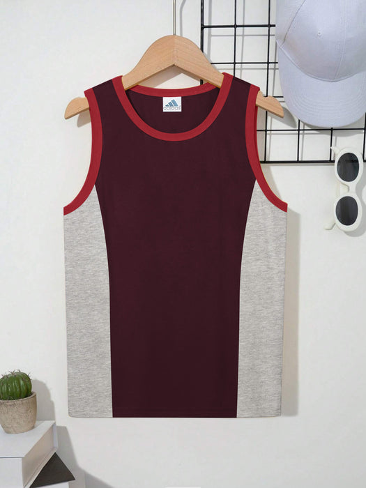 ADS Single Jersey Sleeveless T Shirt For Kids-Maroon with Grey Panels-BR15686