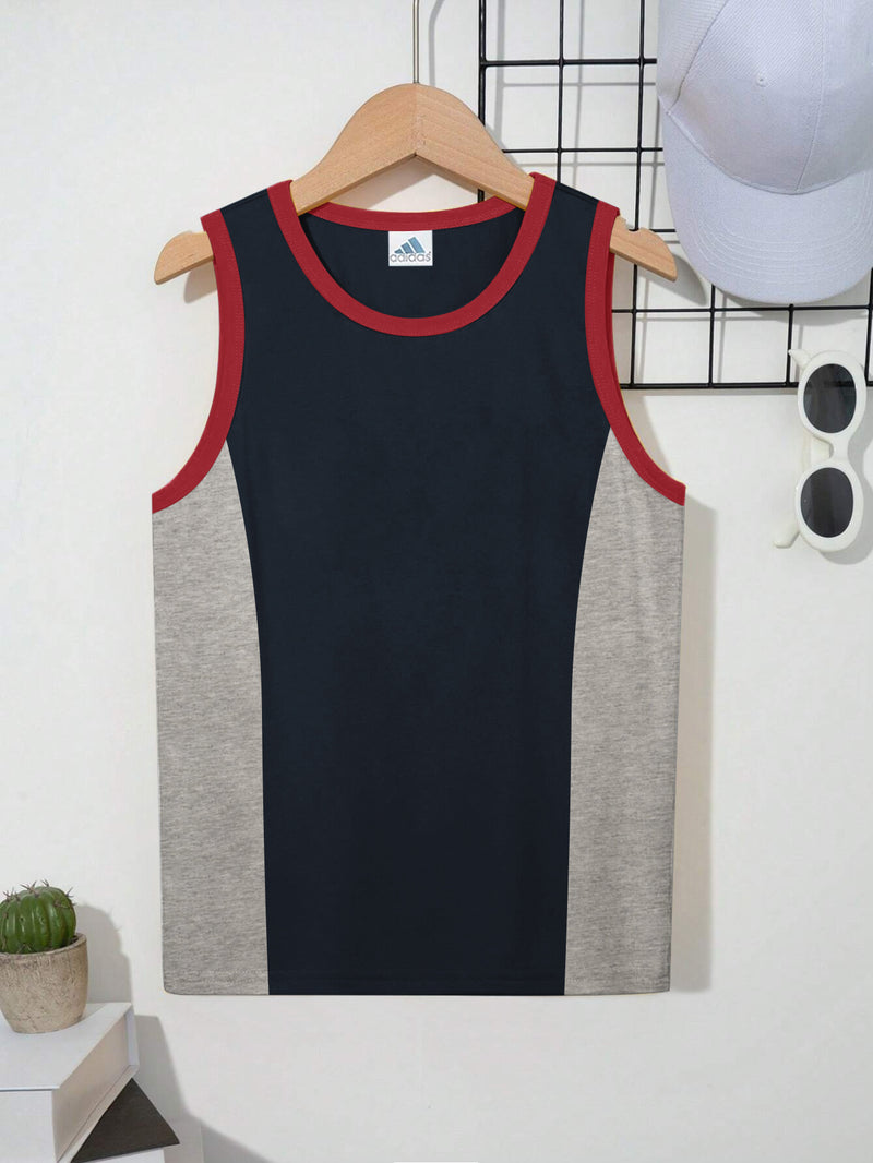 ADS Single Jersey Sleeveless T Shirt For Kids-Navy & Grey Panels-BR14973