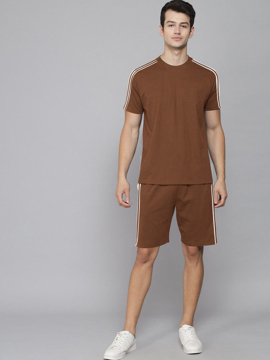 ADS Summer Fashion T-Shirt & Lounge Short Suit For Men-Brown-BE3264/BR15694