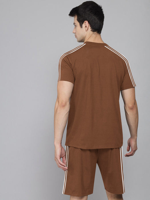 ADS Summer Fashion T-Shirt & Lounge Short Suit For Men-Brown-BE3264/BR15694