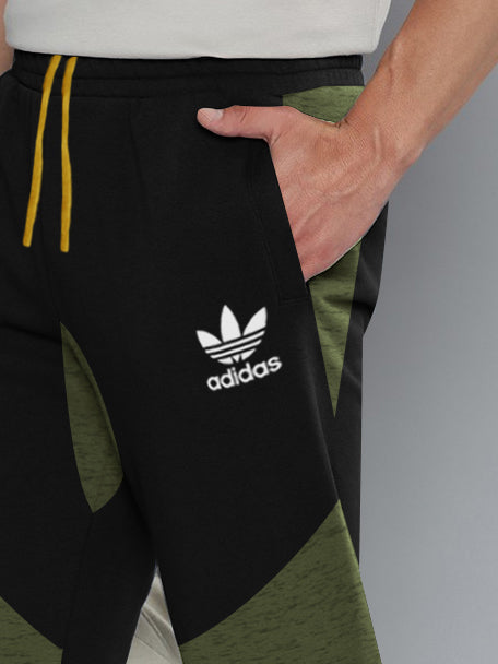 ADS Terry Fleece Jogger Sweatpant For Men-Black with Green Melange Panel-BR14565