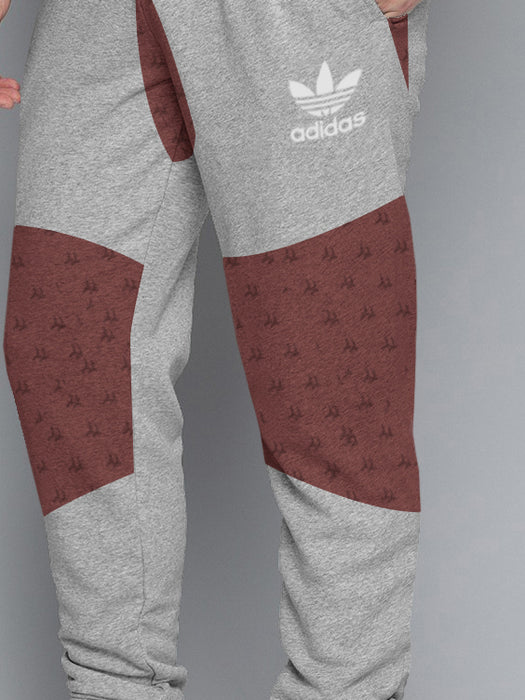 ADS Terry Fleece Jogger Sweatpant For Men-Light Grey Melange with Brown Panel-BR14589