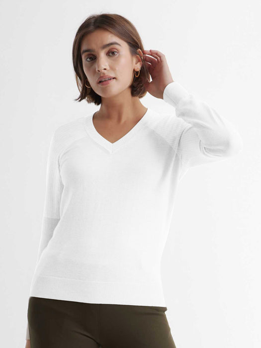 Aardo Fashion V Neck Wool Sweatshirt For Women-White-BR12860