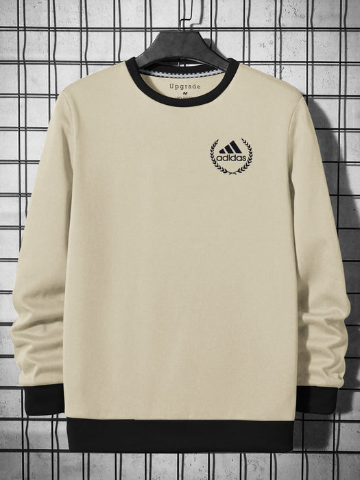 Adidas Fleece Funky Style Sweatshirt For Men-Beige with Black-BR14447