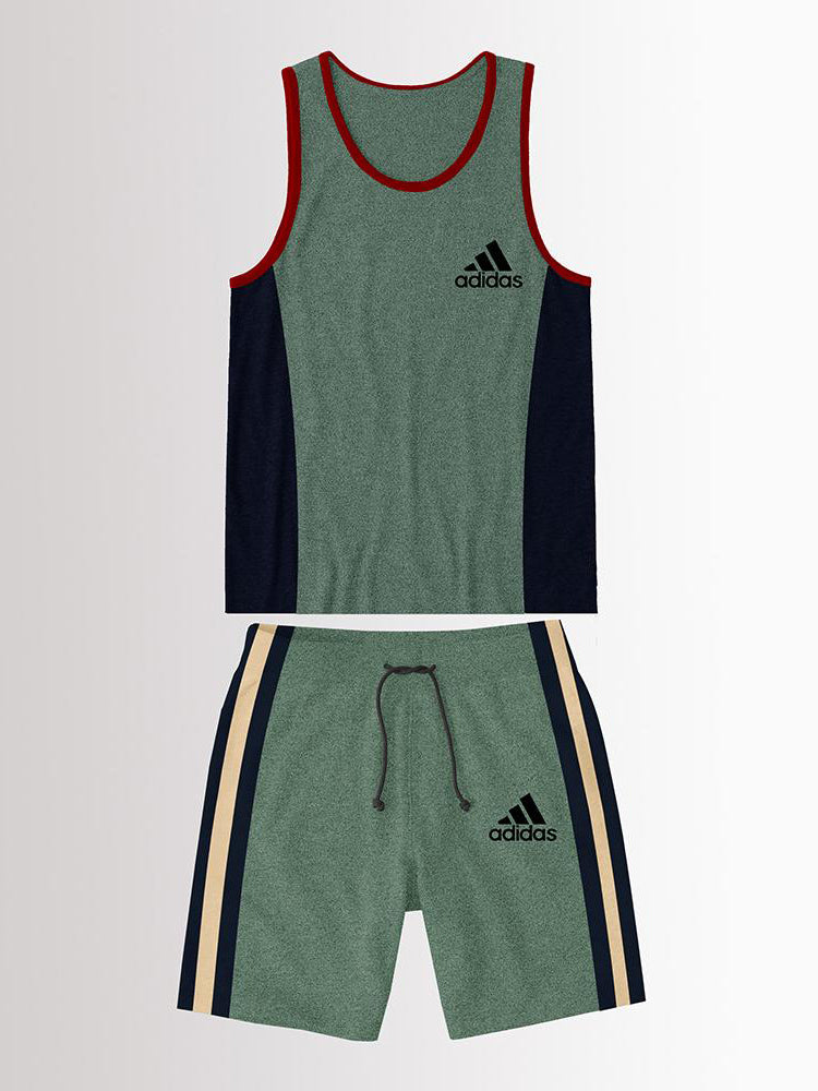 Single Jersey Sport Suit For Kids-Green Melange & Navy-As560