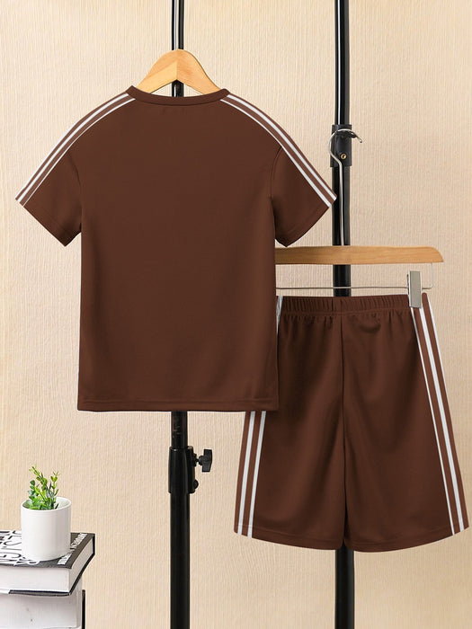 Ads Summer T Shirt & Short Suit For Kids-Dark Brown-BE3267/BR15697