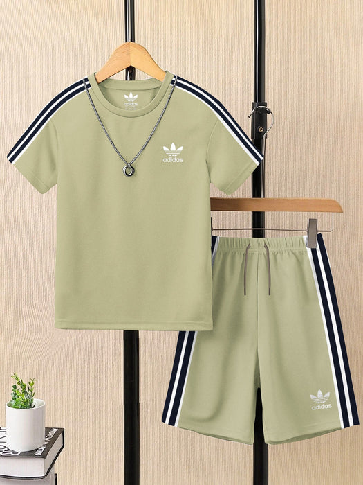 Ads Summer T Shirt & Short Suit For Kids-Light Grapes & White, Navy Stripe-BE3282/BR15720