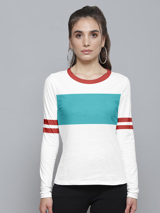 Algida Long Sleeve Tee Shirt For Women-White with Zinc Panel-BR13705