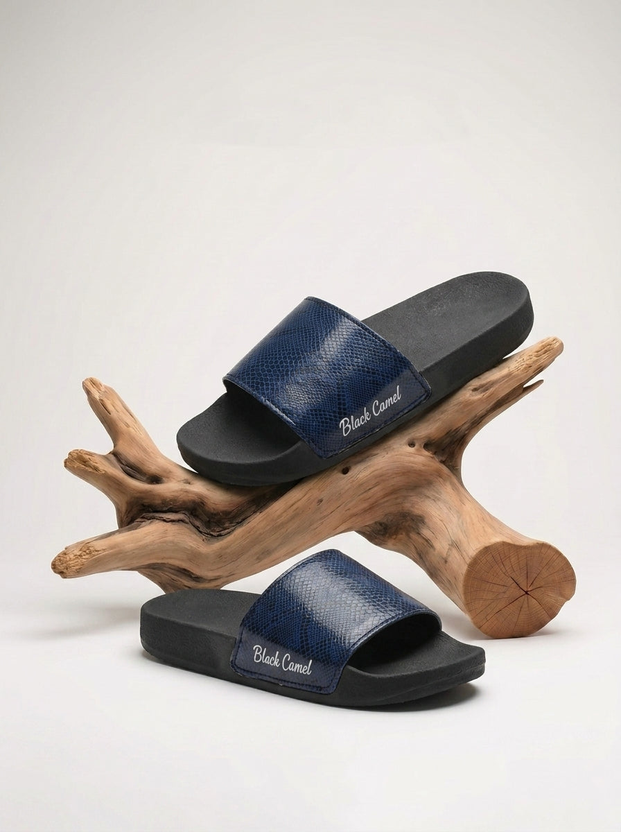 Men's Premium Flip Flop Fashion Slides-Blue & Black-BE1473