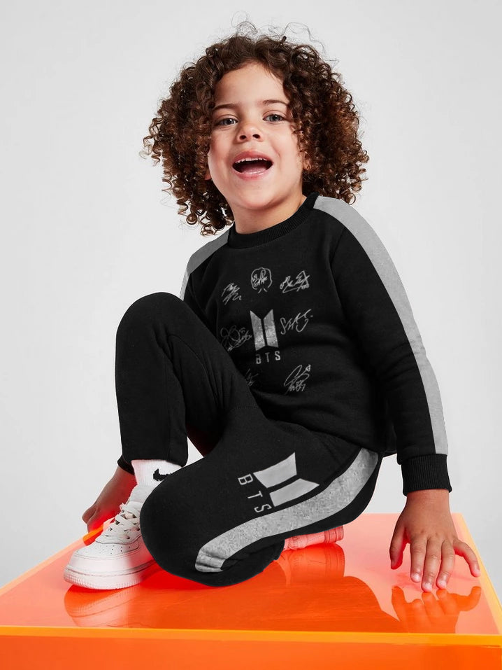 Louis Vicaci Fleece Tracksuit For Kids-Black with Grey-BR868