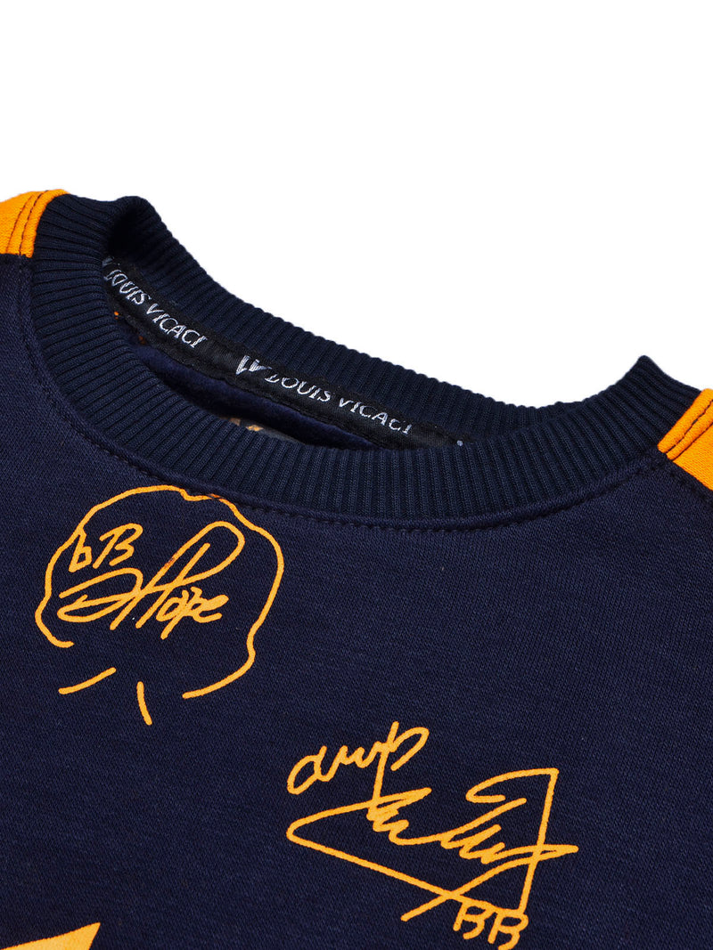 BTS Fleece Tracksuit For Kids-Dark Navy & Orange Panels-BR1000