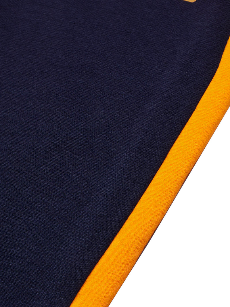 BTS Fleece Tracksuit For Kids-Dark Navy & Orange Panels-BR1000