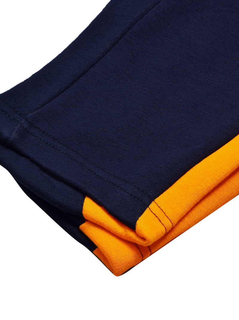 BTS Fleece Tracksuit For Kids-Dark Navy & Orange Panels-BR1000