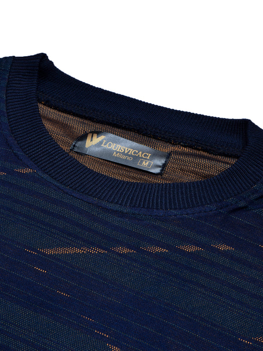 Louis Vicaci Full Sleeve Wool Sweatshirt For Men-Dark Navy with Allover Print-BR1044