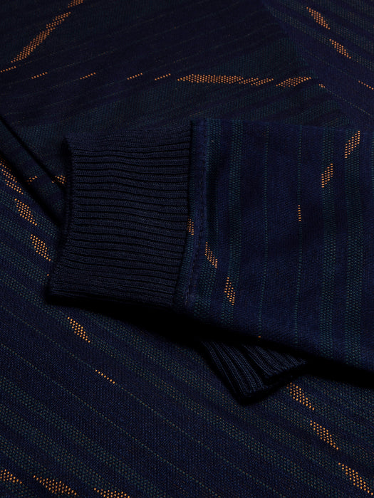 Louis Vicaci Full Sleeve Wool Sweatshirt For Men-Dark Navy with Allover Print-BR1044