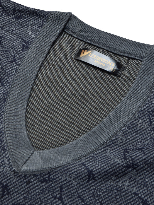 Louis Vicaci Full Sleeve Wool Sweater For Men-Navy Melange-BR1070