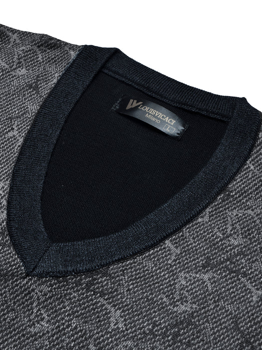 Louis Vicaci Full Sleeve Wool Sweatshirt For Men-Navy Melange with Print-BR1078