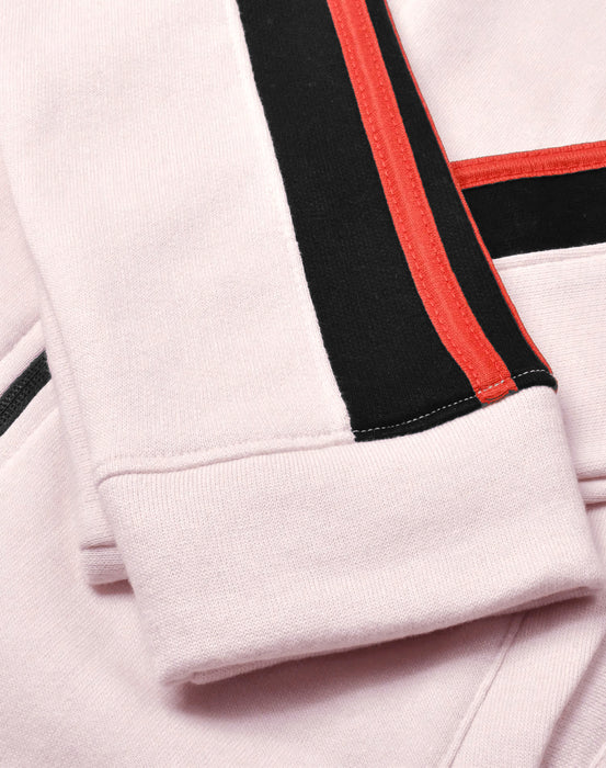 Louis Vicaci Fleece Zipper Tracksuit For Ladies Smoke Pink with Black & Red Stripe-BR1111