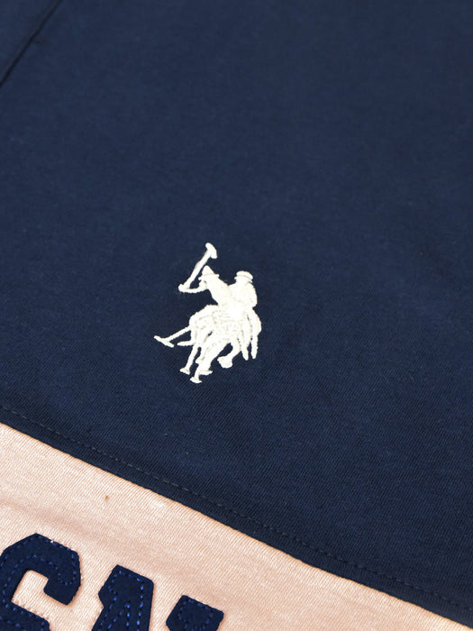 U.S Polo Assn. Long Sleeve Polo Shirt For Men-Navy & Peach-BR1117