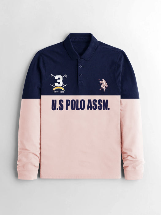 U.S Polo Assn. Long Sleeve Polo Shirt For Men-Navy & Peach-BR1117