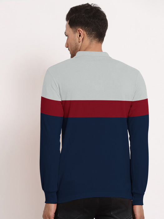 Next Long Sleeve Polo Shirt For Men-Navy with Red & Grey Panels-BR1122