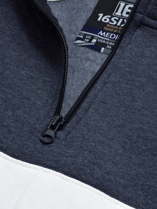 16Sixty Fleece Zipper Tracksuit For Men-Navy Melange with White Panels-BR875
