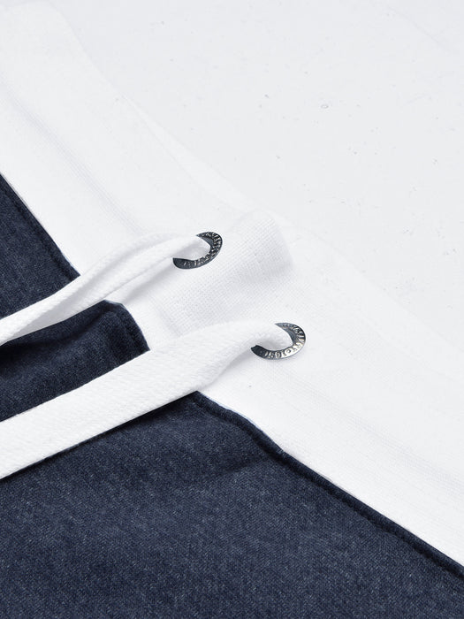 16Sixty Fleece Zipper Tracksuit For Men-Navy Melange with White Panels-BR875