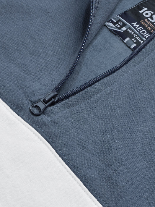 16Sixty Fleece Zipper Tracksuit For Men-Slate Blue with White Panels-BR876