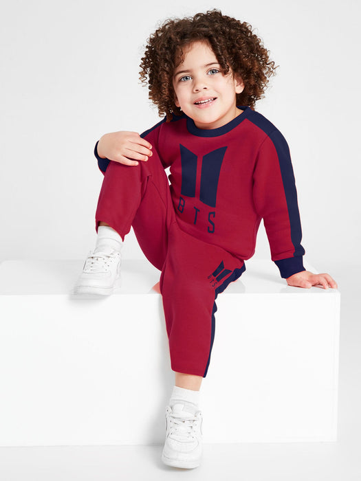 BTS Fleece Tracksuit For Kids-Dark Red with Navy Panels-BR879