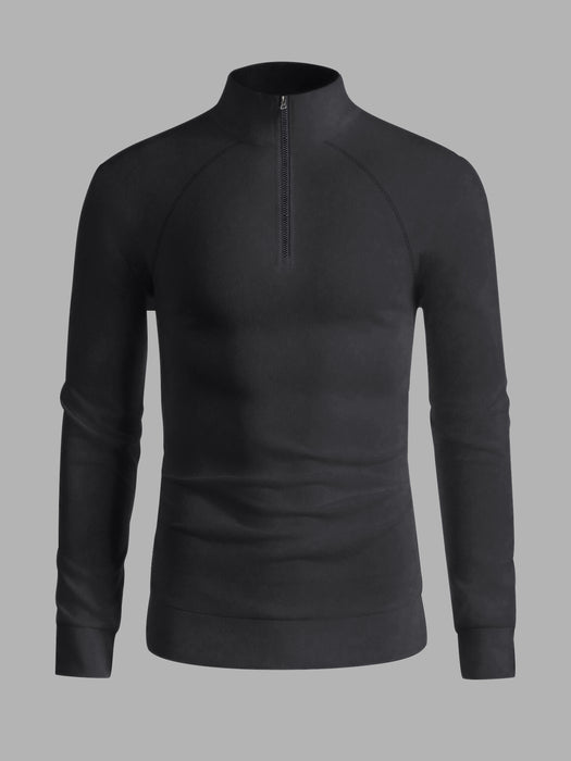 Louis Vicaci Fleece Stylish Raglan Sleeve 1/4 Zipper Mock Neck For Men-Dark Grey-BR14145