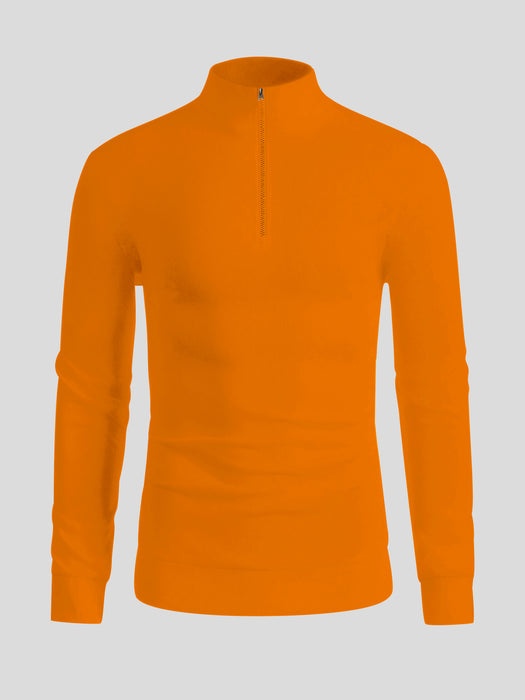 Louis Vicaci Fleece Stylish 1/4 Zipper Mock Neck For Men-Orange-BR1022