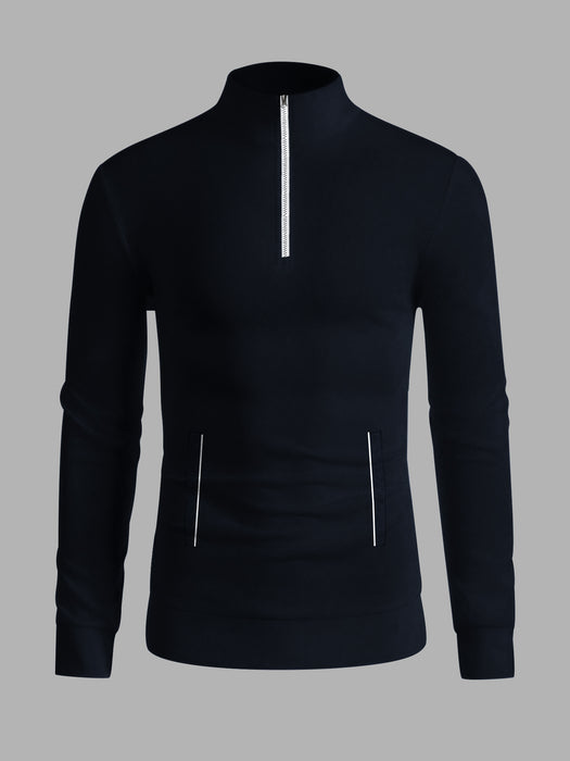 Louis Vicaci Fleece Stylish 1/4 Zipper Mock Neck For Men-Navy-BR1024